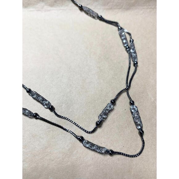 Christopher & Banks Black and Rhinestone Double Layer Necklace Sparkle Cute EUC - Picture 2 of 3
